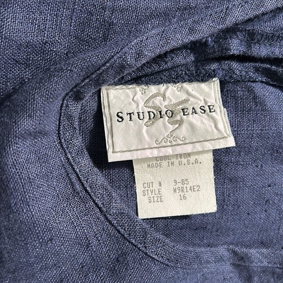 Vintage Navy 100% linen Maxi Relaxed Fit Side Slit Crew Neck Dress size 16 - Picture 12 of 15